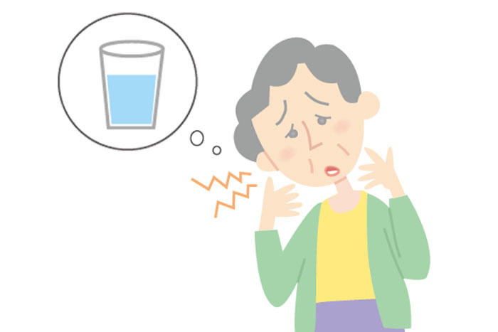 喉が渇いて水分を欲しがる女性のイラスト